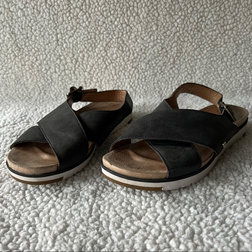 UGG Black Leather Strappy Sandal Size 8
